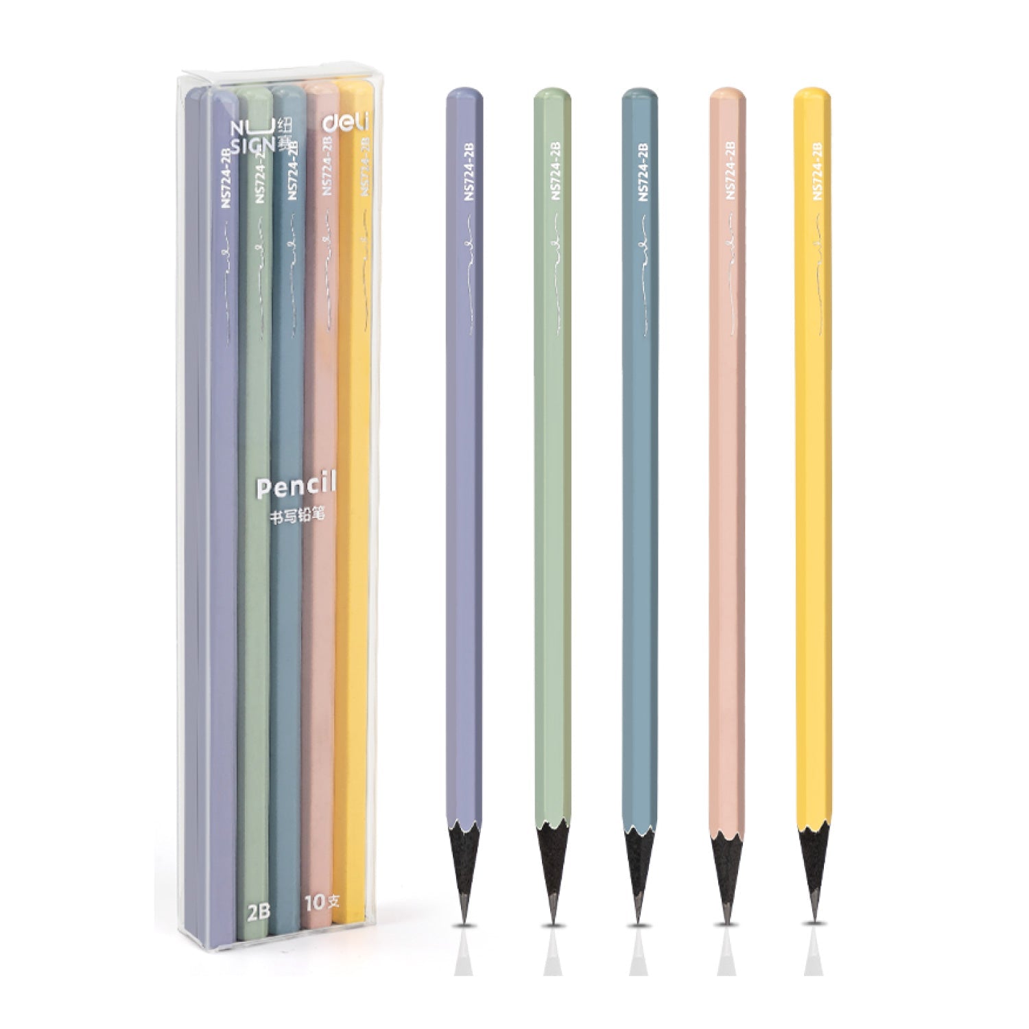 Nusign 六角鉛筆 くすみカラー 10本セット(2B または HB )