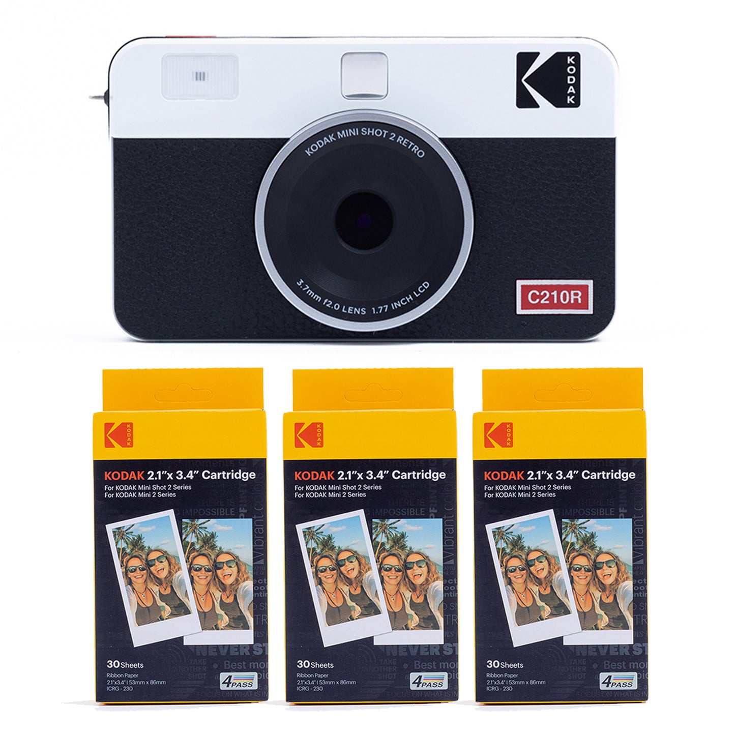 Kodak Mini Shot 2 RETRO インスタントカメラ ホワイト +専用インクカートリッジ ICRG - 230 54×86mm 1パック10枚 x 3入り(30枚) 3個セット コダック