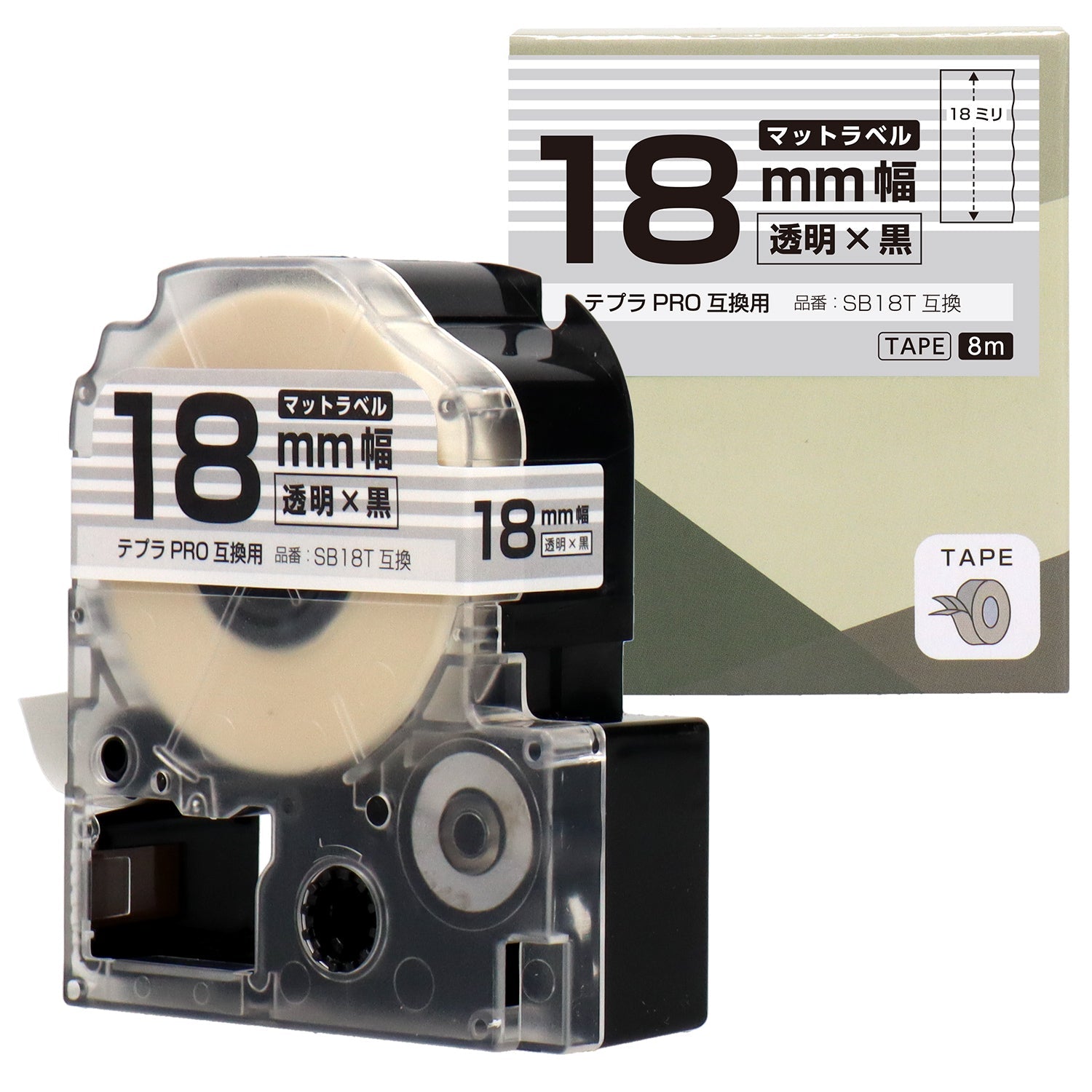 キングジム 純正 テプラPROテープカートリッジ 18mm 透明ラベル 黒文字 長さ8m ST18K