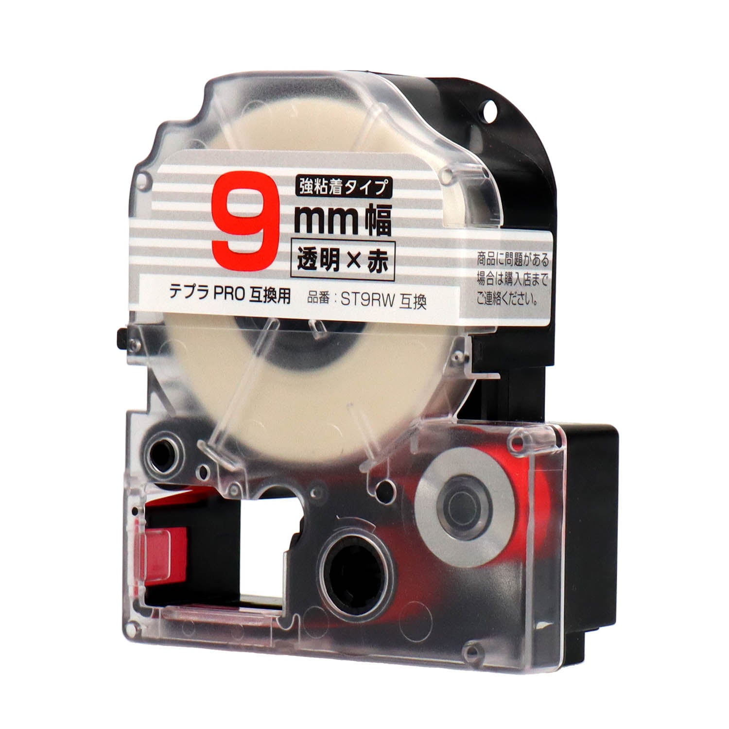 テプラPRO用互換テープカートリッジ 透明×赤文字 9mm