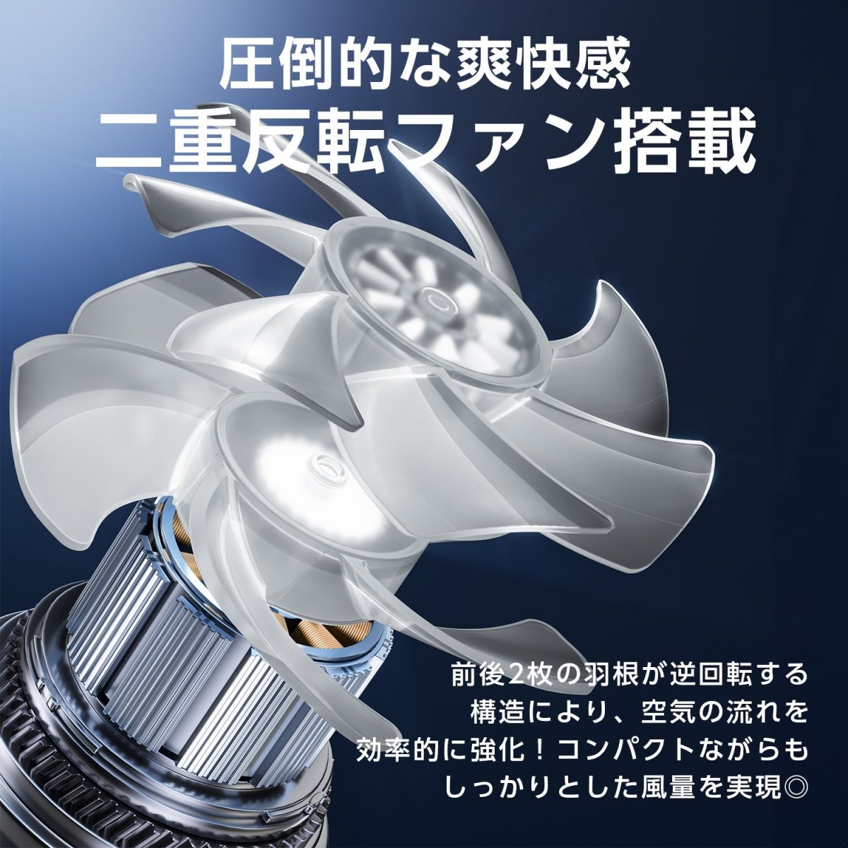 2枚羽ハンディファン 4段階風量調整可能