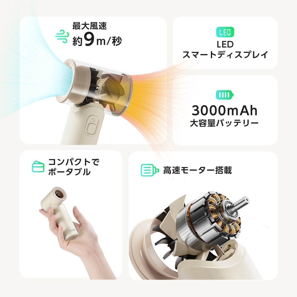 ミニハンディファン 5階段調節