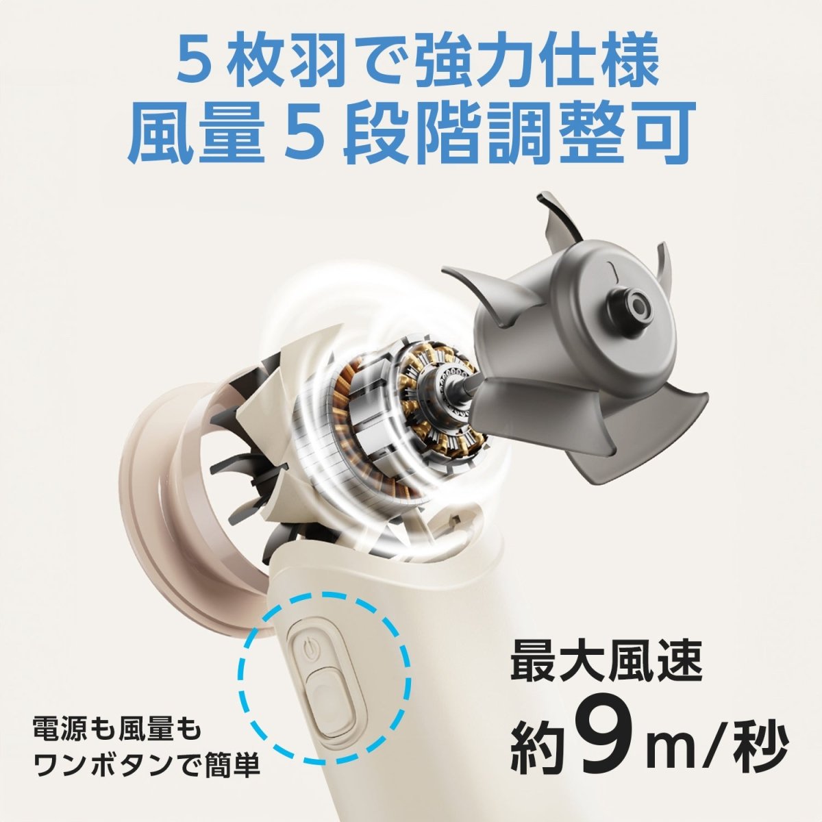 ミニハンディファン 5階段調節