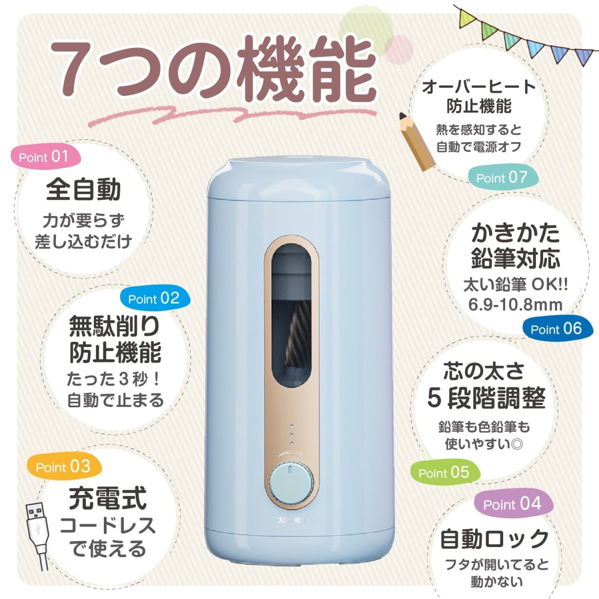 全自動鉛筆削り < 太めのかきかた鉛筆も対応! >