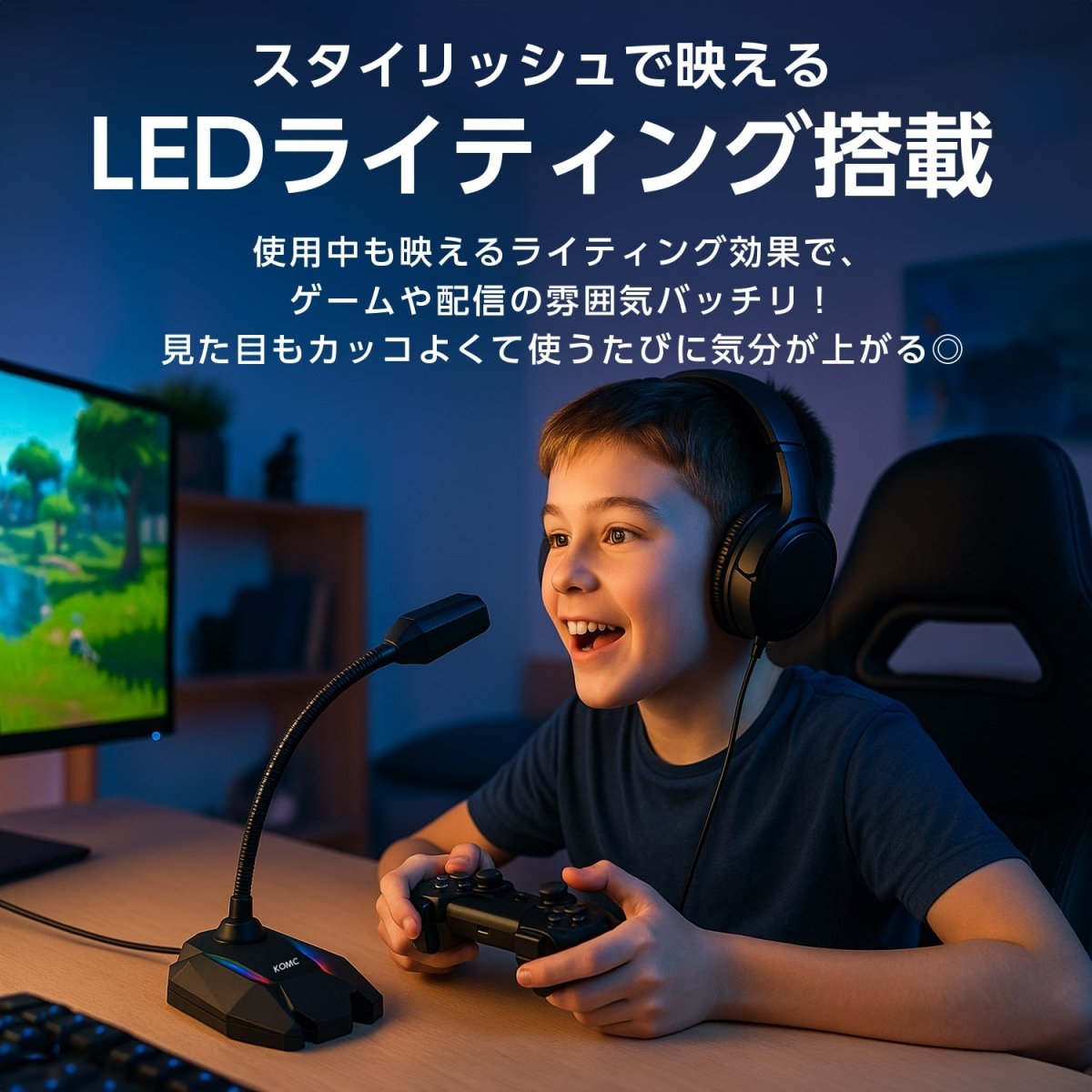 USBスタンドマイク 全指向性 フレキシブルアーム・LEDライティング