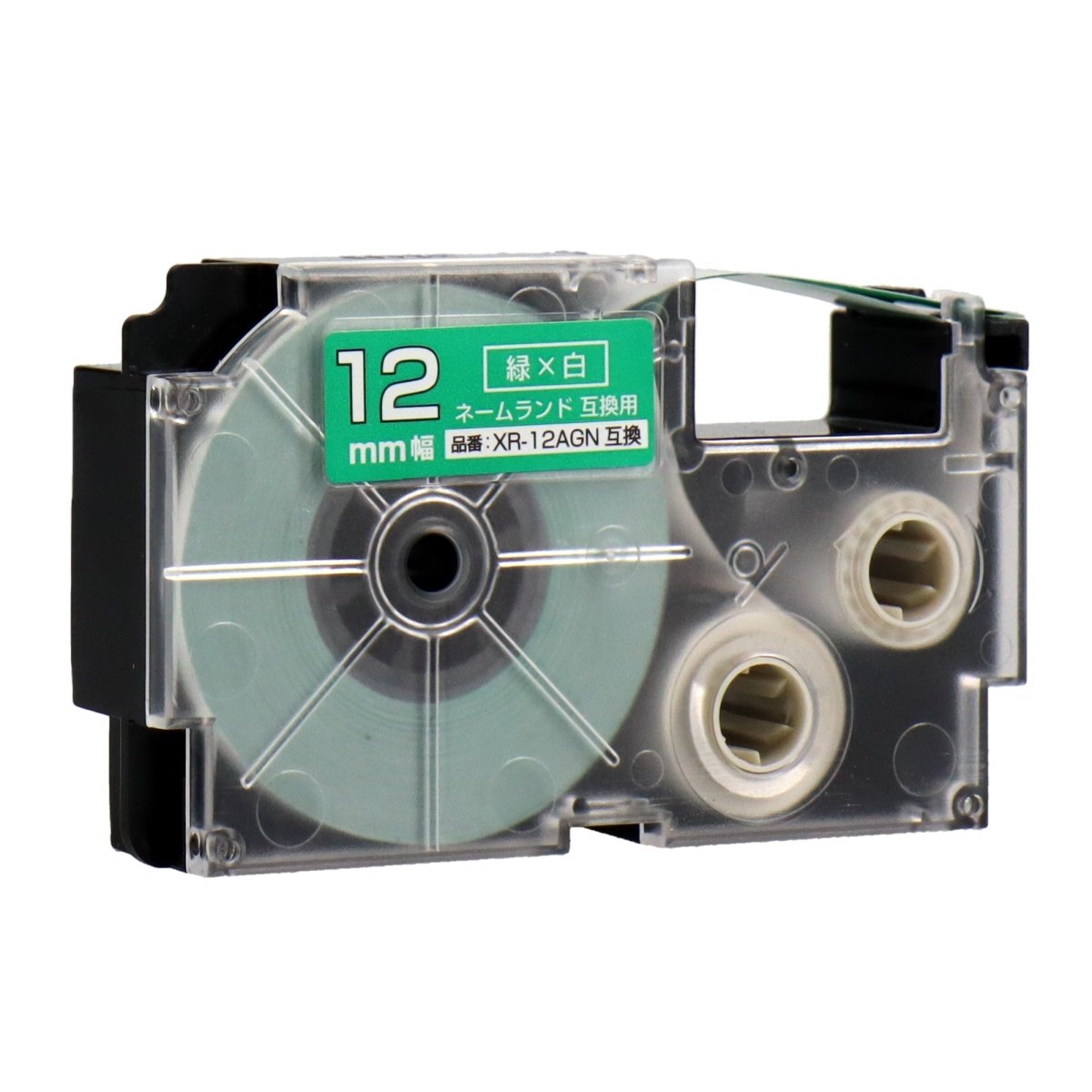 ネームランド用互換テープカートリッジ 緑×白文字 12mm