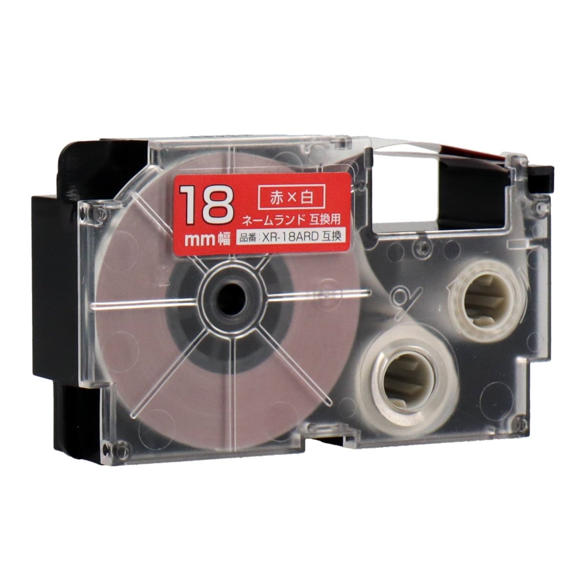 ネームランド用互換テープカートリッジ 赤×白文字 18mm