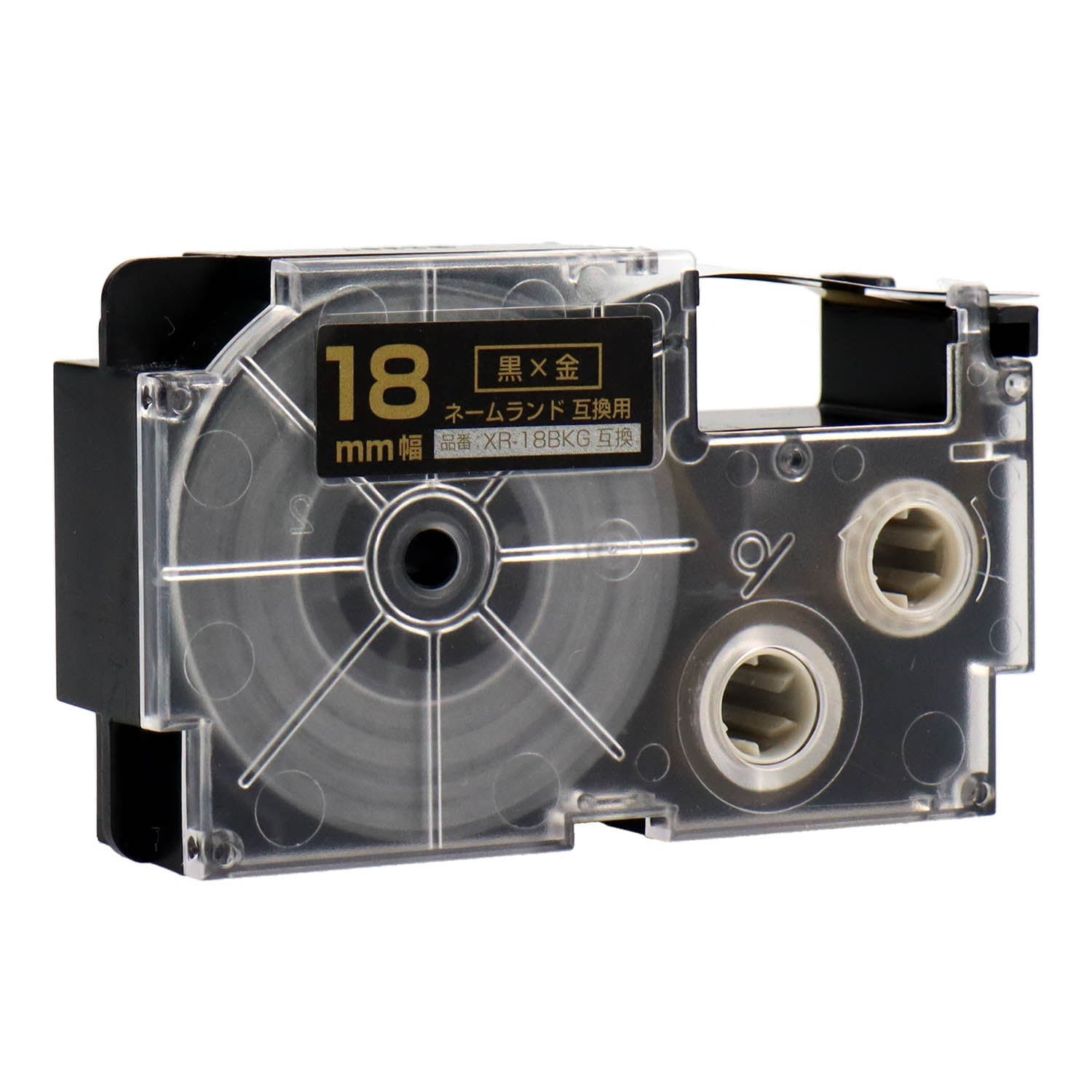 ネームランド用互換テープカートリッジ 黒×金文字 18mm