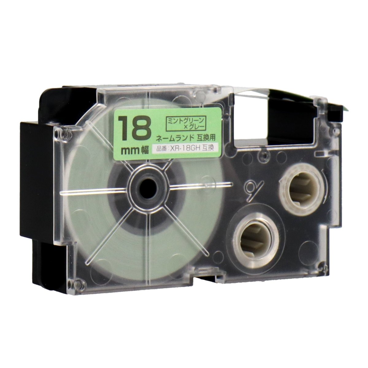 ネームランド用互換テープカートリッジ ミントグリーン×グレー文字 18mm