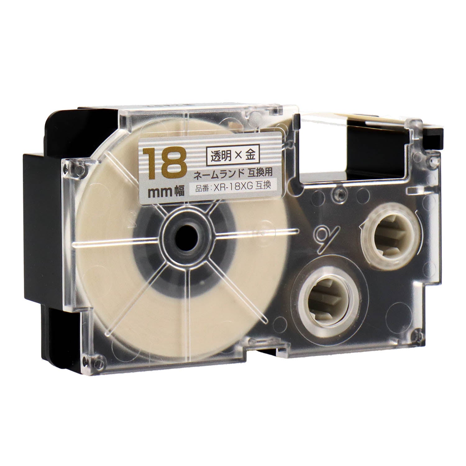 ネームランド用互換テープカートリッジ 透明×金文字 18mm