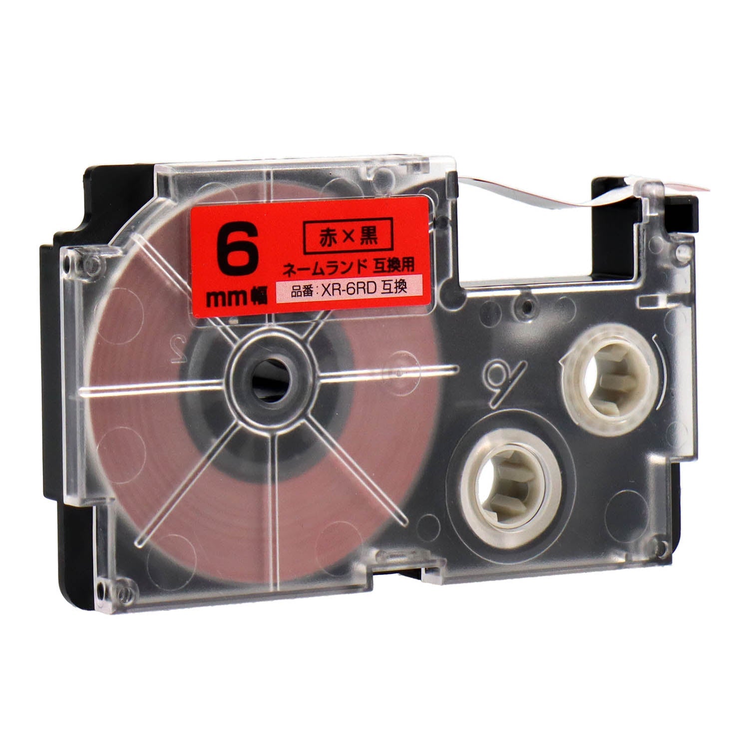 ネームランド用互換テープカートリッジ 赤×黒文字 6mm