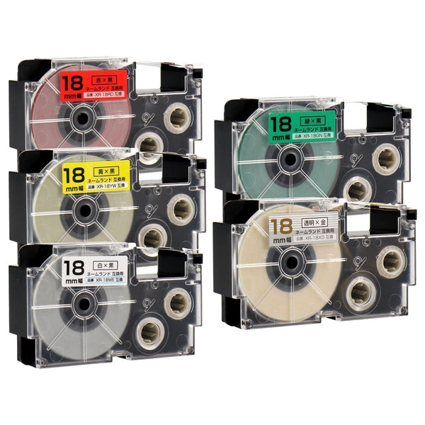 CASIO用  ネームランド用互換テープカートリッジ 18mm幅から好きな色を5個選べるセット