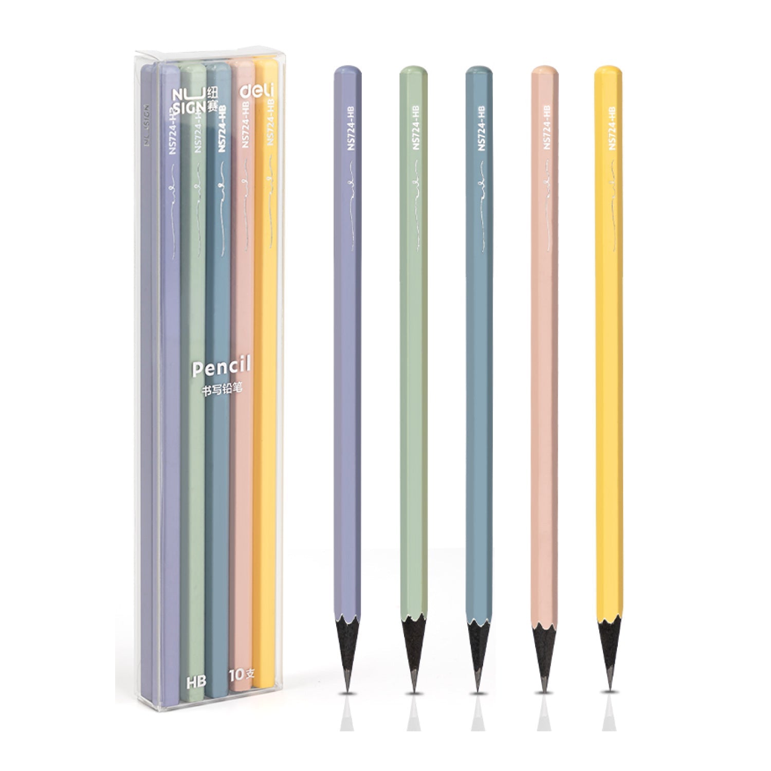 Nusign 六角鉛筆 くすみカラー 10本セット（2B または HB )