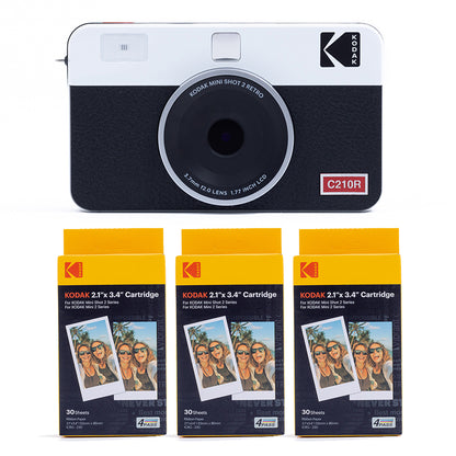 Kodak Mini Shot 2 RETRO インスタントカメラ ホワイト ＋専用インクカートリッジ ICRG - 230 54×86mm 1パック10枚 x 3入り(30枚) 3個セット コダック