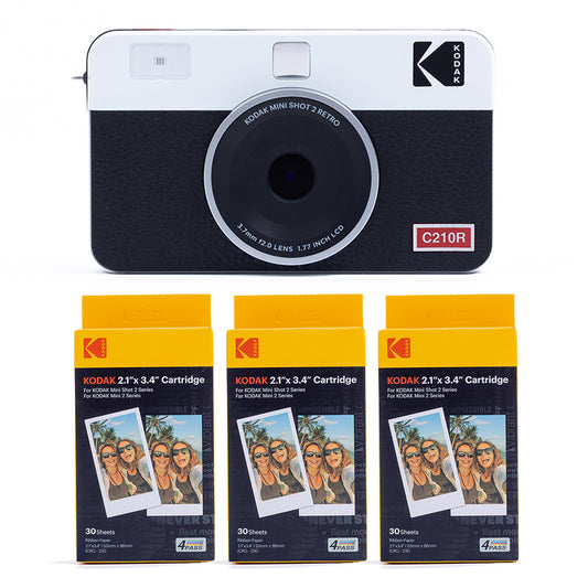 Kodak Mini Shot 2 RETRO インスタントカメラ ホワイト ＋専用インクカートリッジ ICRG - 230 54×86mm 1パック10枚 x 3入り(30枚) 3個セット コダック