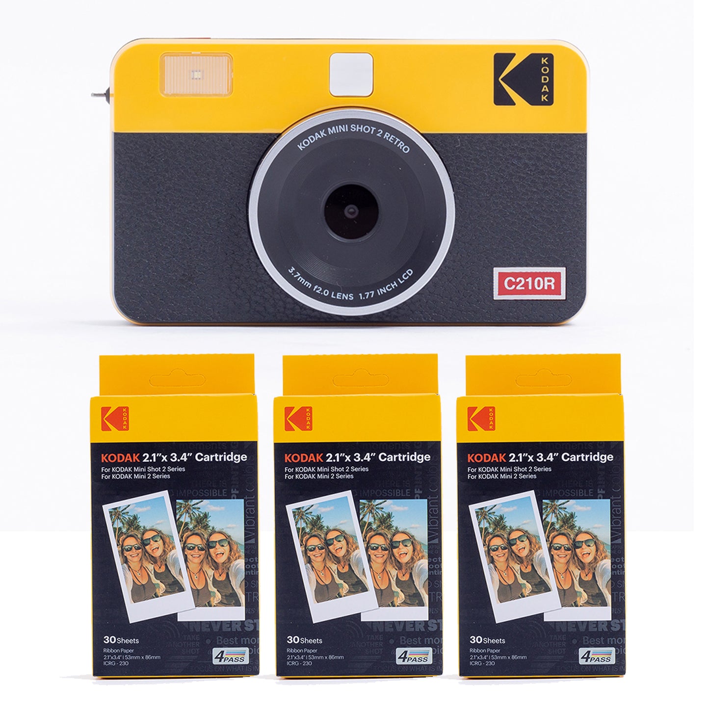 Kodak Mini Shot 2 RETRO インスタントカメラ イエロー ＋専用インクカートリッジ ICRG-230 54×86mm 1パック10枚 x 3入り(30枚) 3個セット