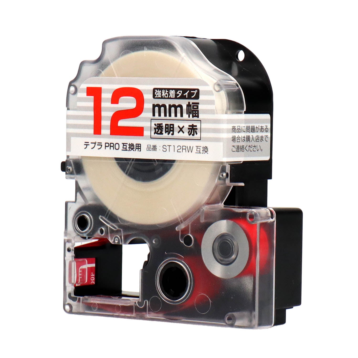 テプラPRO用互換テープカートリッジ 透明×赤文字 12mm