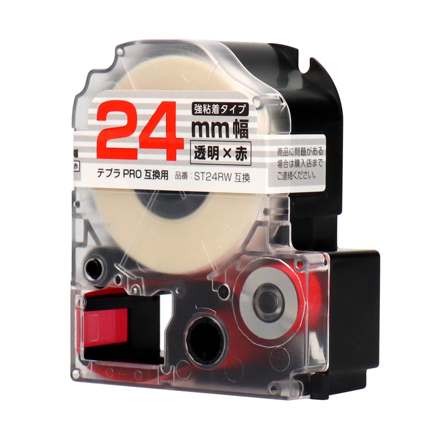 テプラPRO用互換テープカートリッジ 透明×赤文字 24mm
