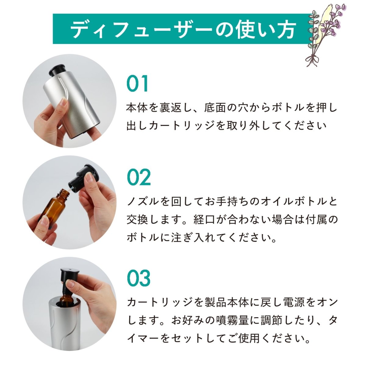 コードレス スタイリッシュ アロマディフューザー 噴霧式 ネブライザー