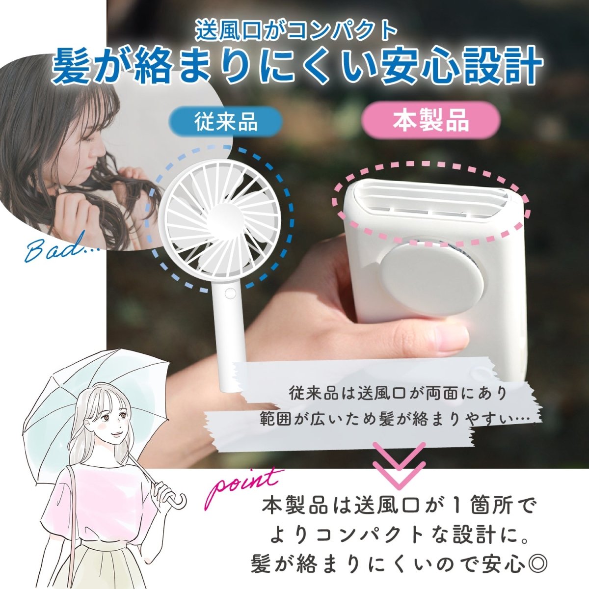 ＜ 今だけ 900円OFF！ ＞ 日傘クリップファン クリップ付ハンディファン