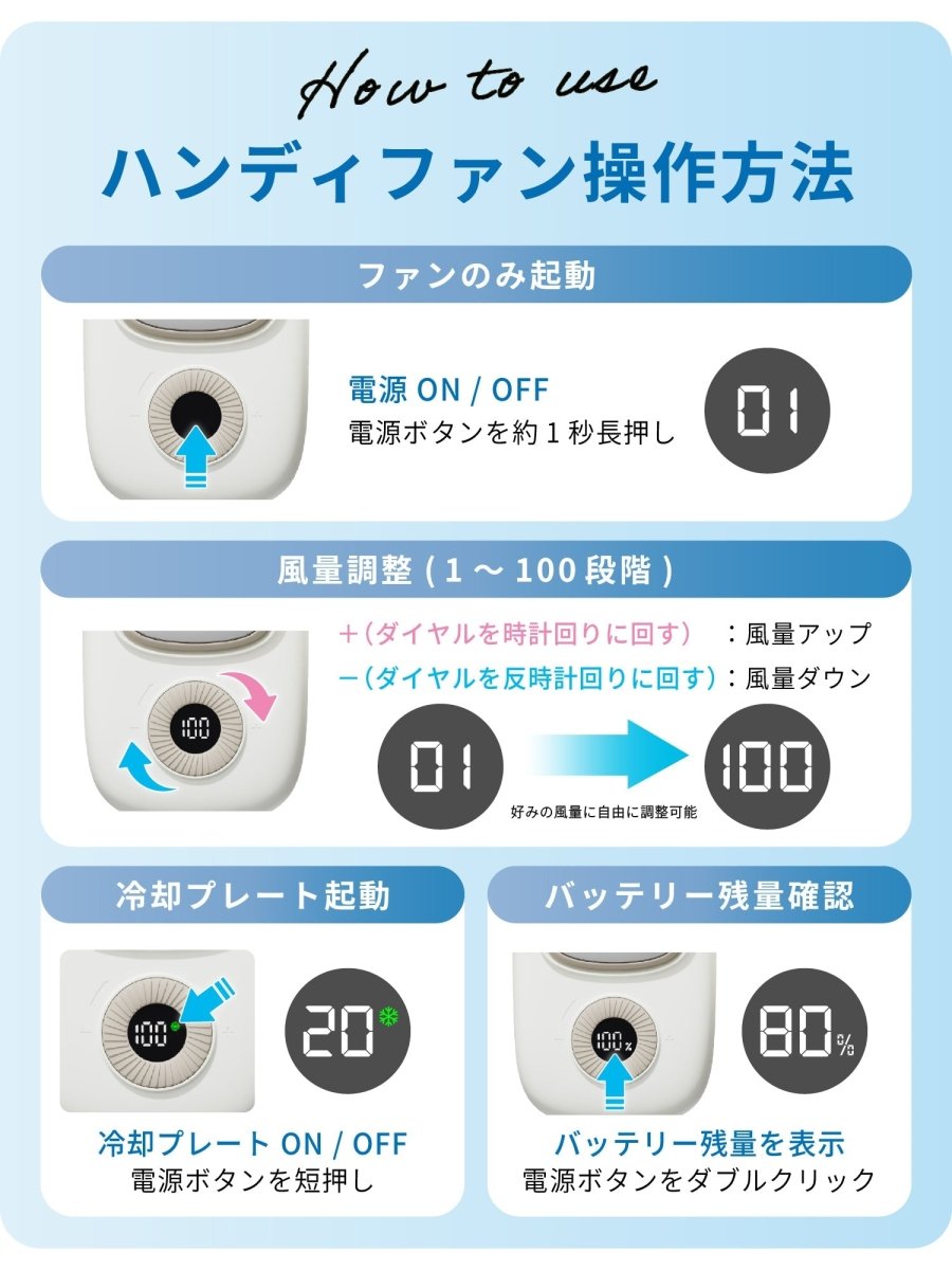 大型冷却プレート付き ハンディファン 3WAY M103