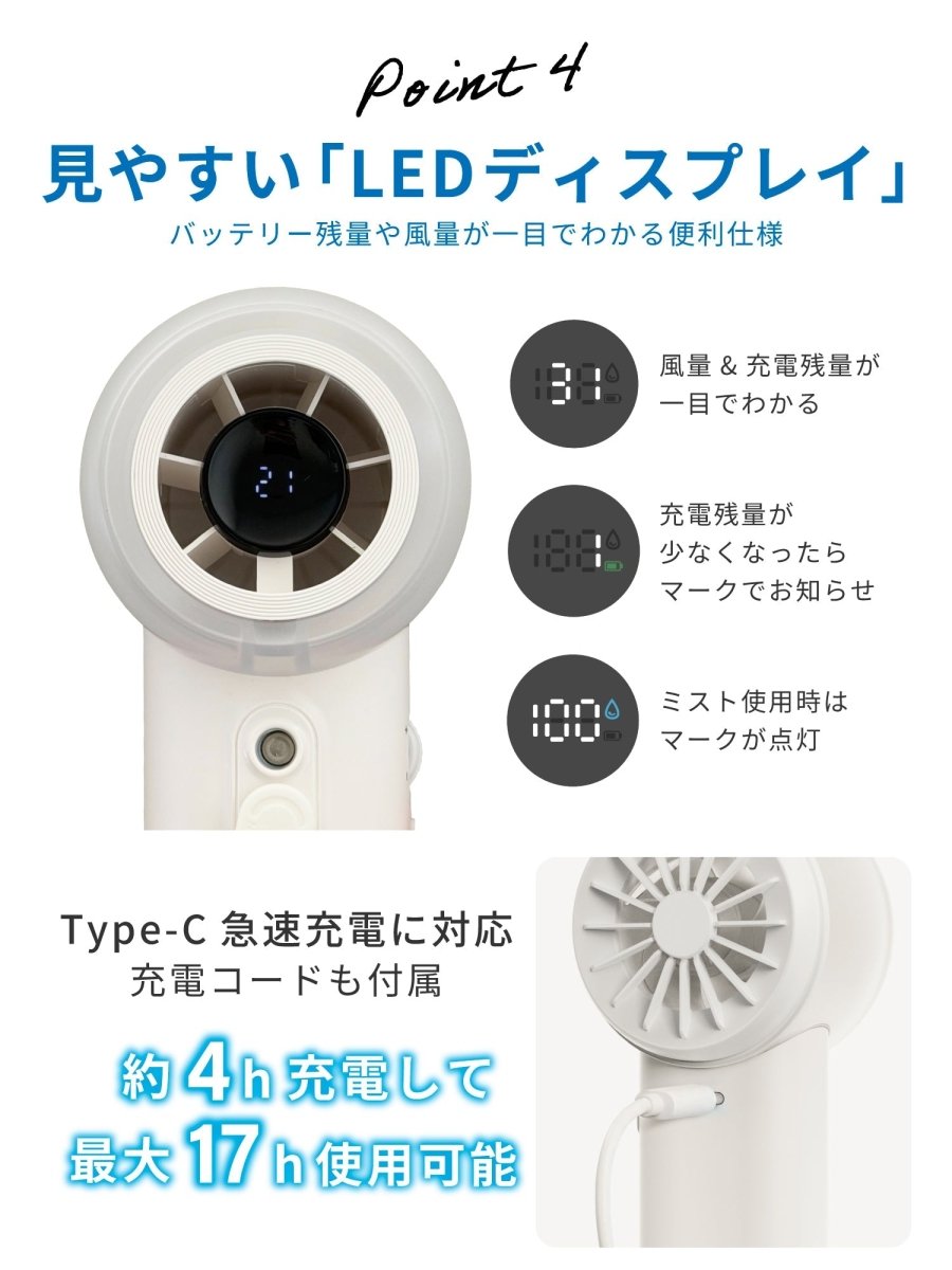 ミストハンディファン ミント ギフト対応 W02 100段階風量調整 ハンドストラップ付き