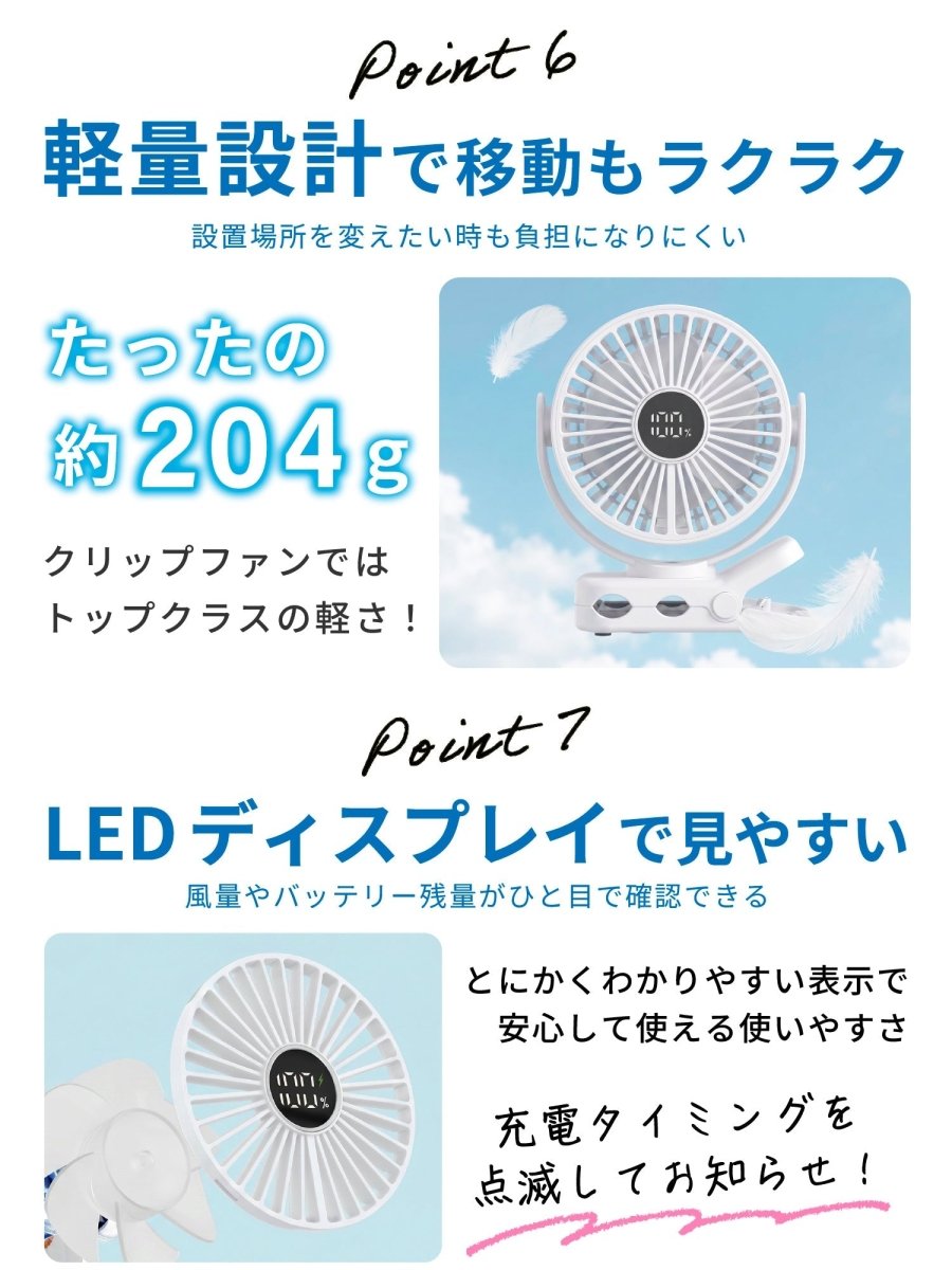 卓上クリップファン マグネット付き 軽量 ブラック F098 強力
