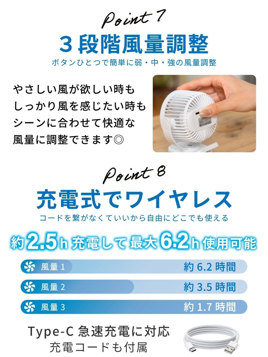 卓上クリップファン マグネット付き 軽量 ホワイトF098