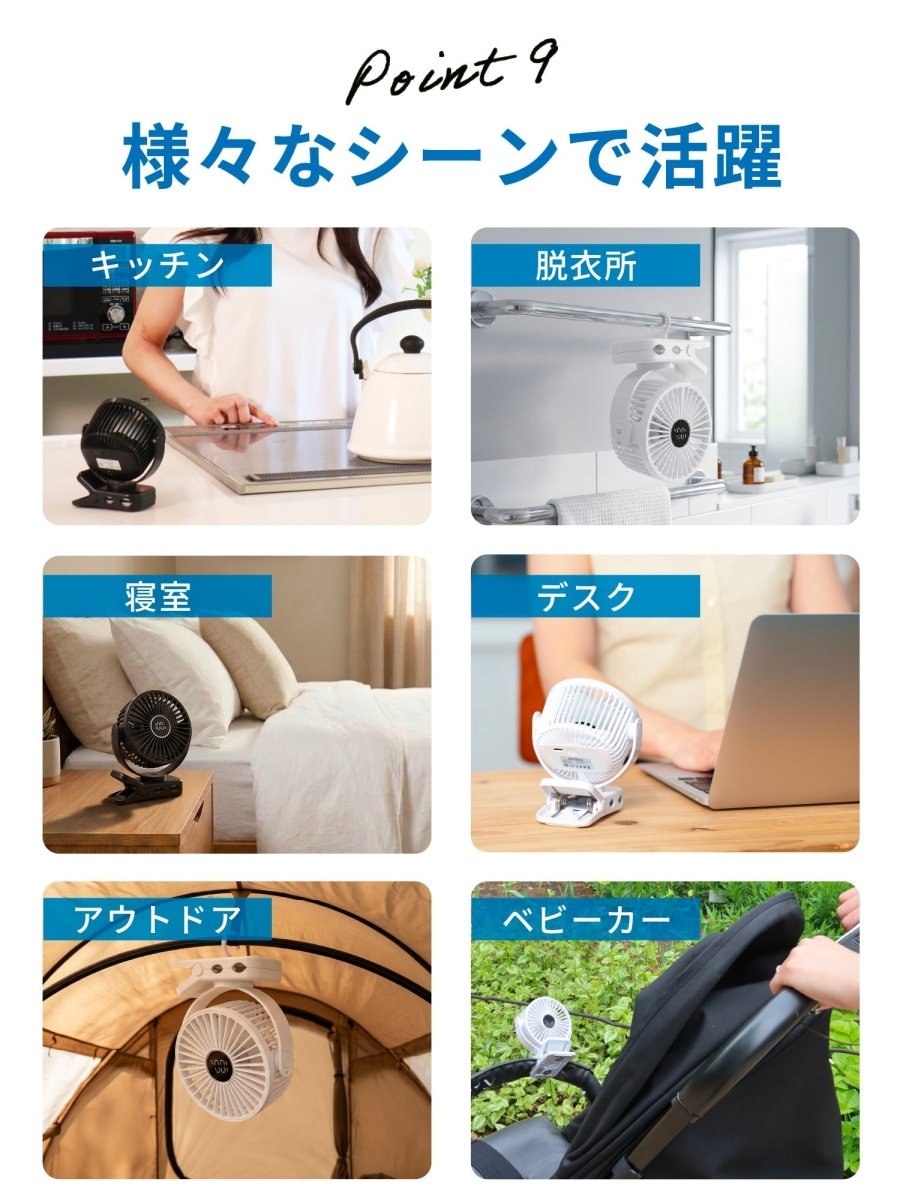 卓上クリップファン マグネット付き 軽量 ホワイトF098