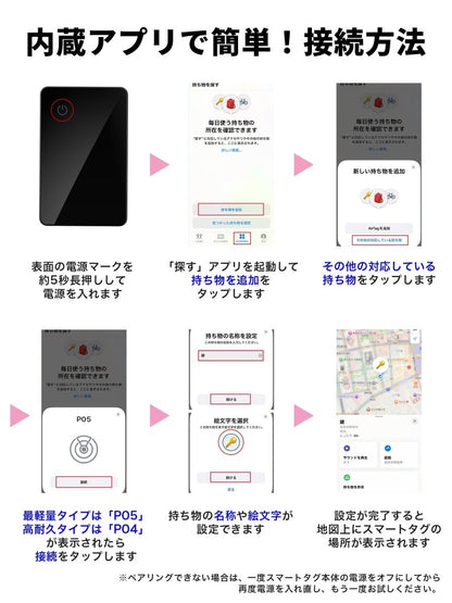 カード型 充電式 スマートタグ P055 ブラック 本体＋ワイヤレス充電器（ZZ - CD01）ホワイト