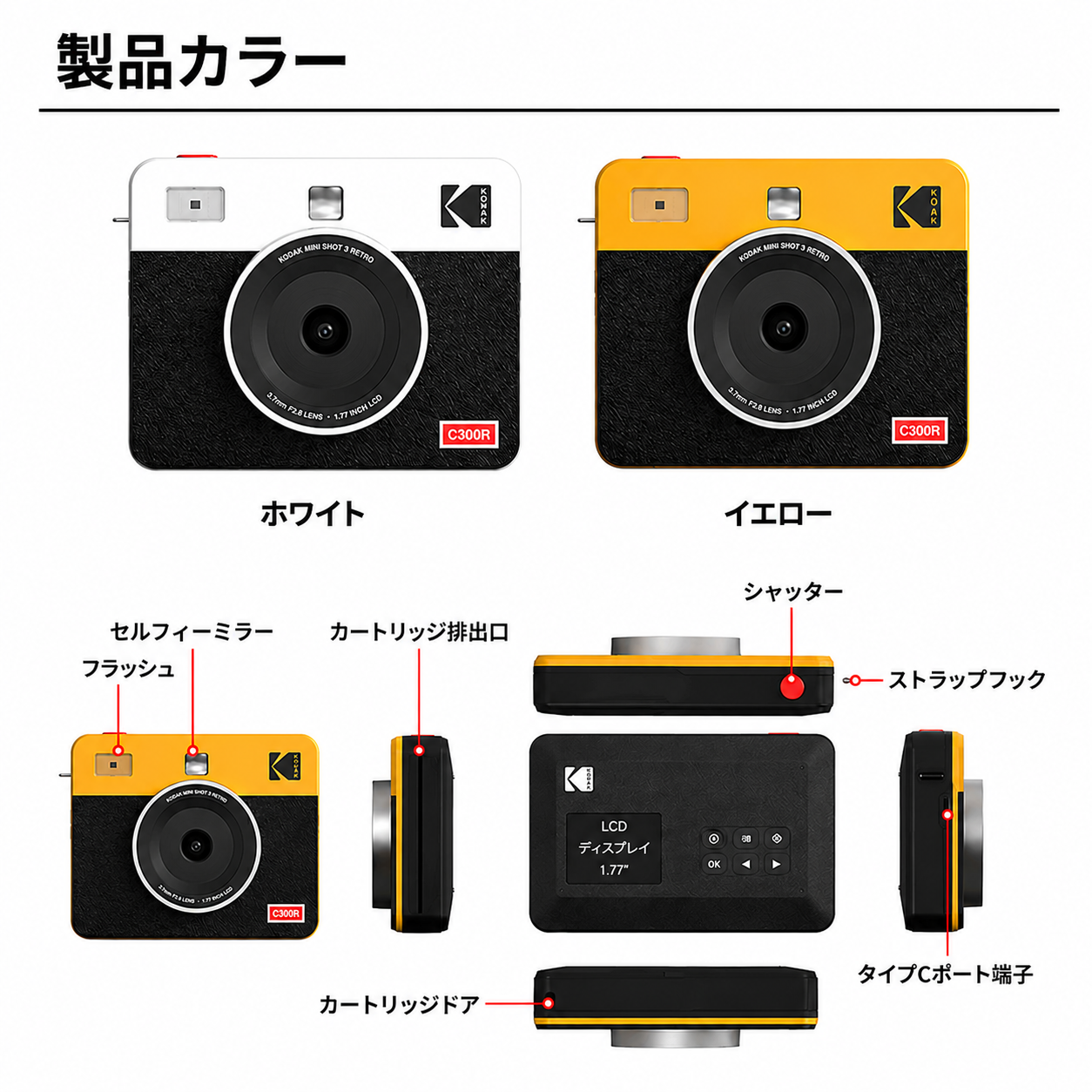 Kodak Mini Shot 3 RETRO インスタントカメラ コダック