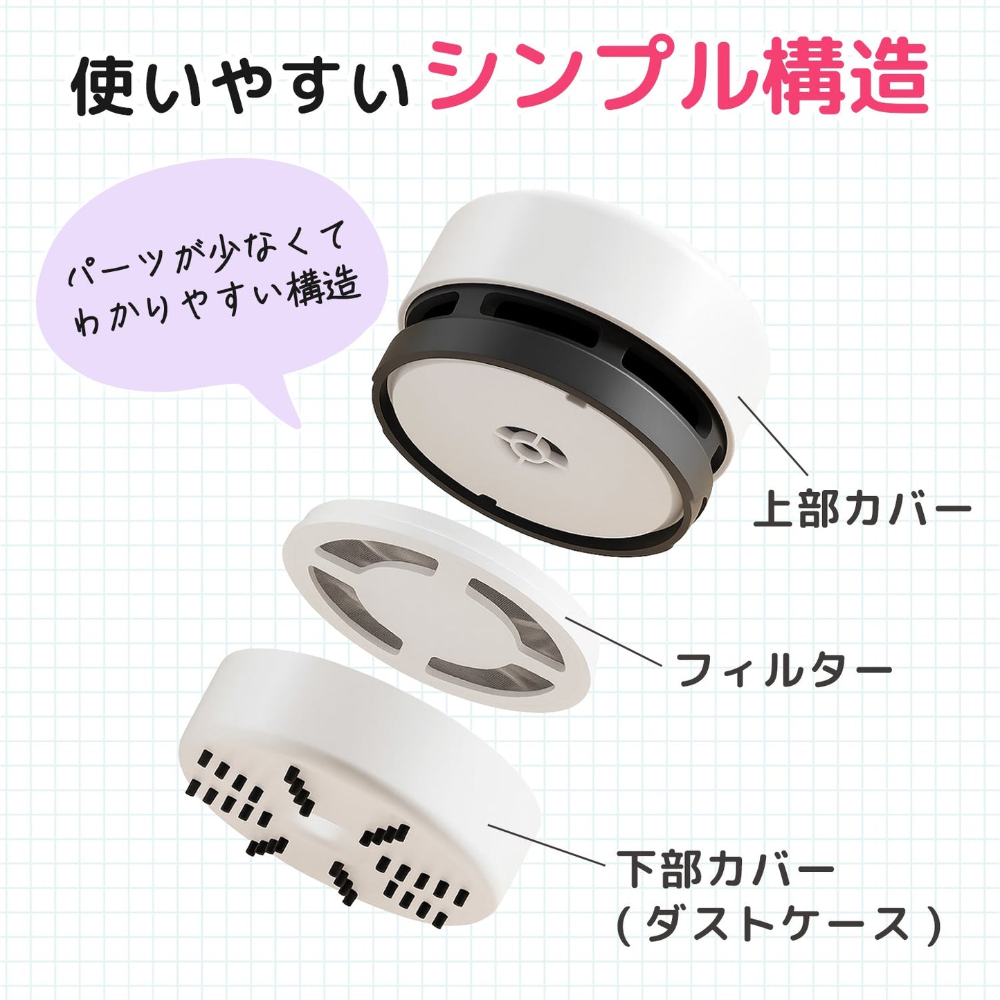 卓上クリーナー ミルキーホワイト 乾電池式 QDC01