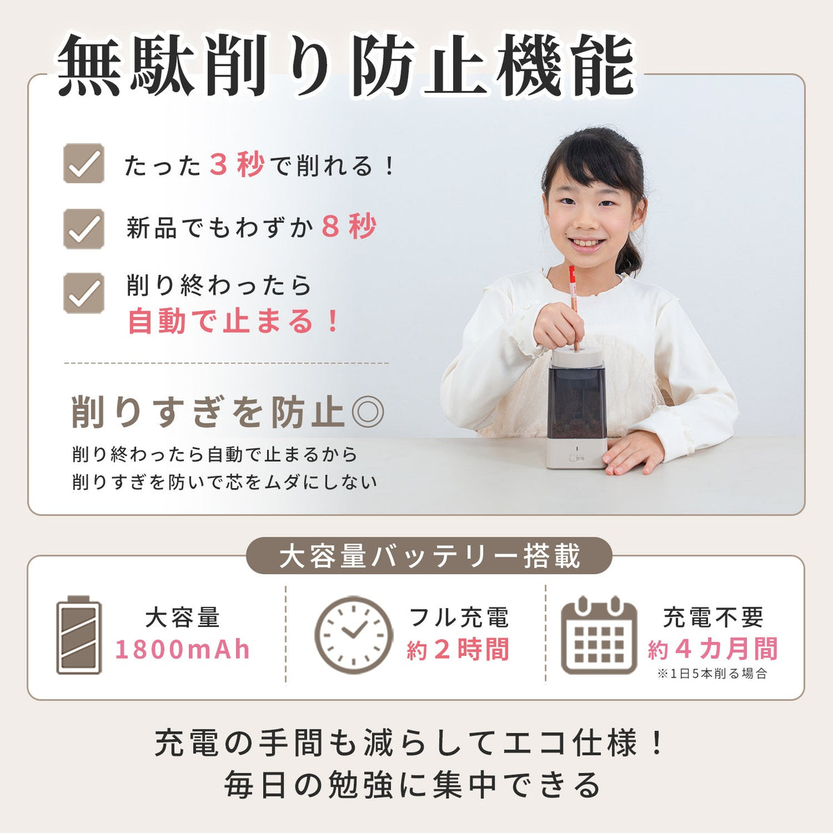 電動鉛筆削り ベージュ 卓上クリーナー付き QFP12