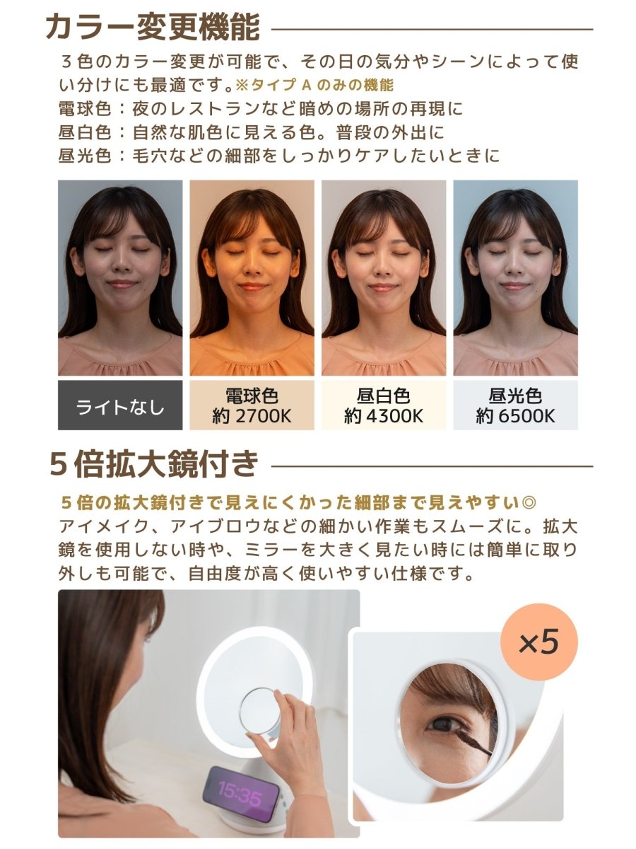 女優ミラー ワイヤレス充電 Bluetoothスピーカー W02243 ホワイト