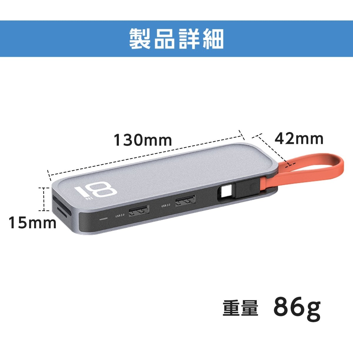 USBハブ 8in1 Type - C HDMI USB - A3.0 SDカード TFカード（microSDカード）対応