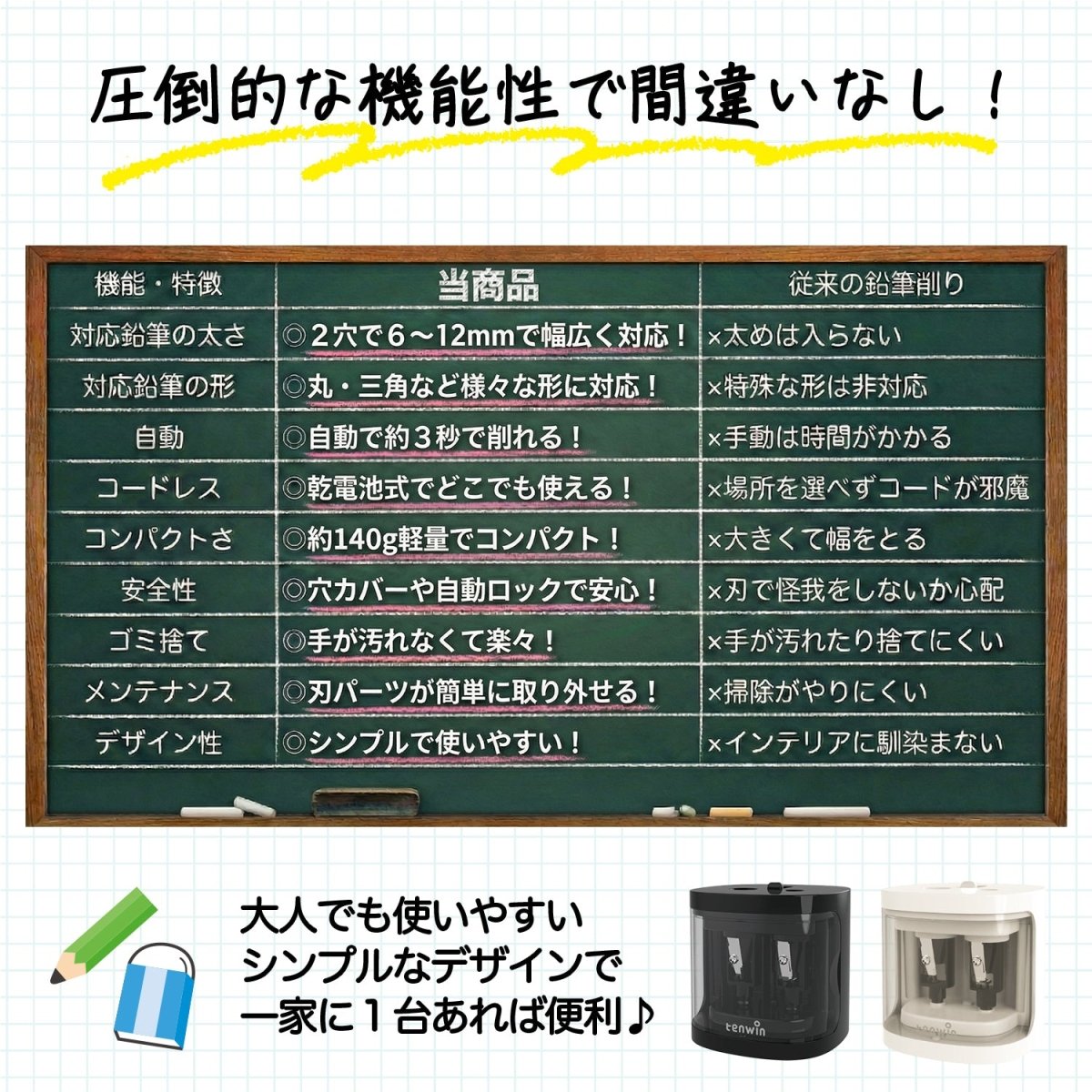 電動鉛筆削り 乾電池対応