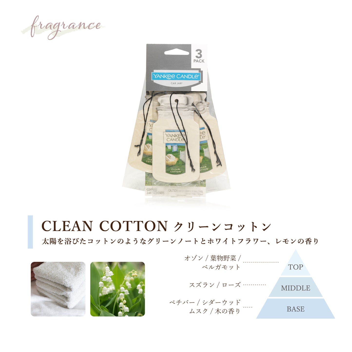 YANKEE CANDLE（ヤンキーキャンドル）ペーパータイプ 車用芳香剤 クリーンコットン
