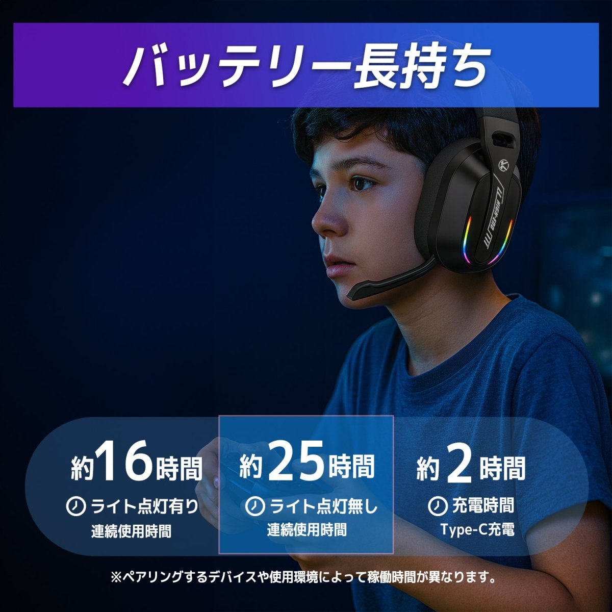 ワイヤレスゲーミングヘッドセット サラウンドサウンド 低遅延通信