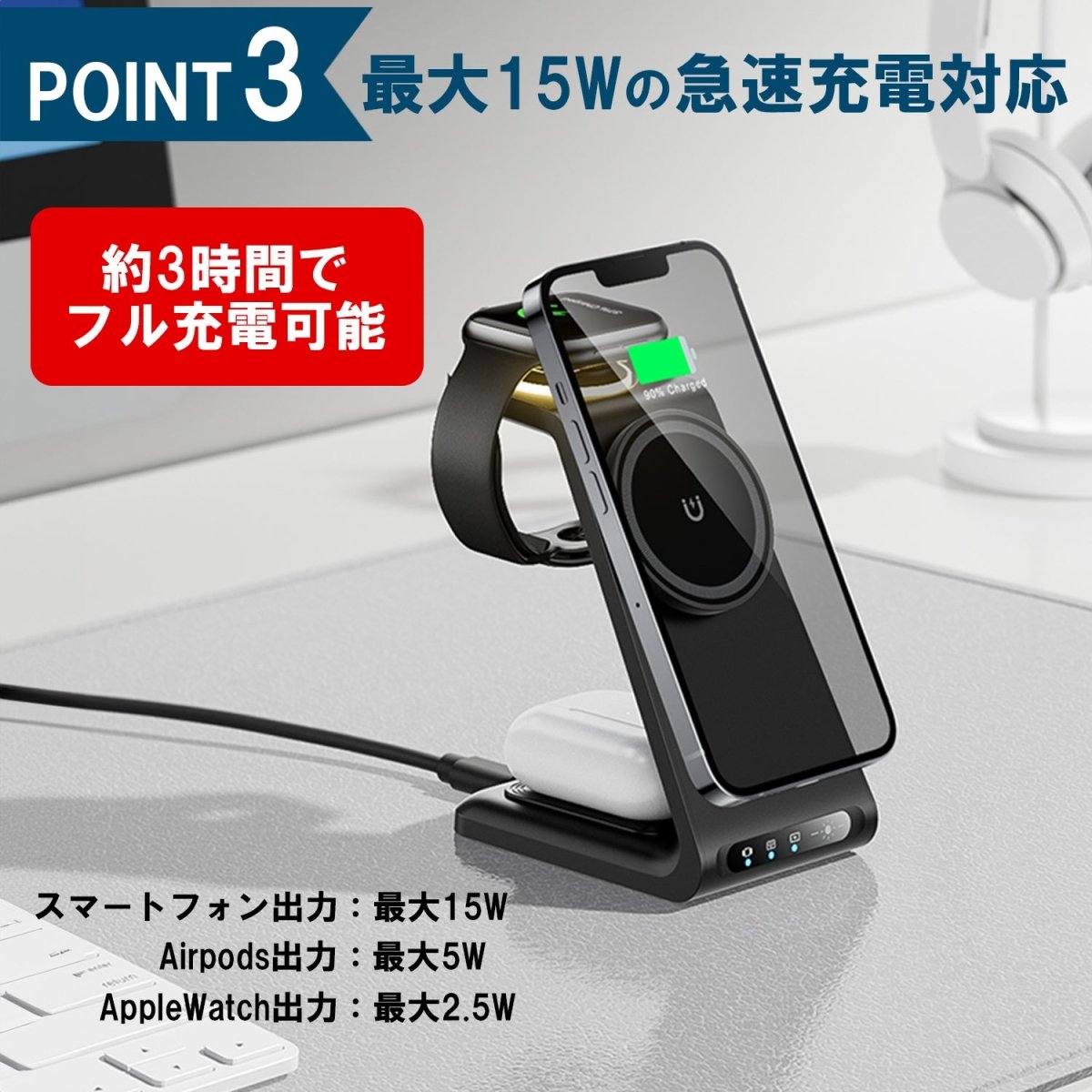 3in1 スタンド型ワイヤレス充電器 HT - 546