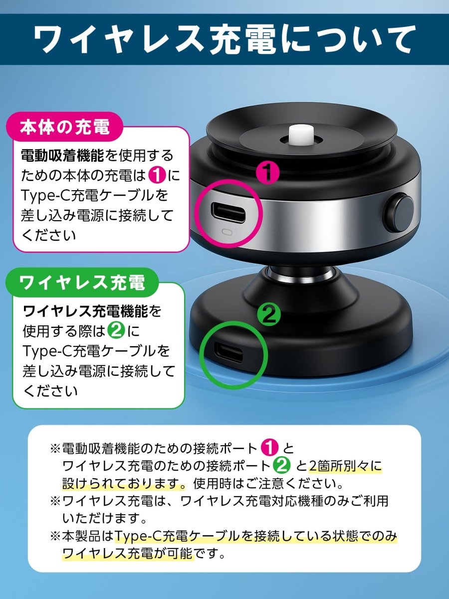 マグネット式 スマホホルダー 真空式吸着 360度回転式と折り畳み式 2タイプ