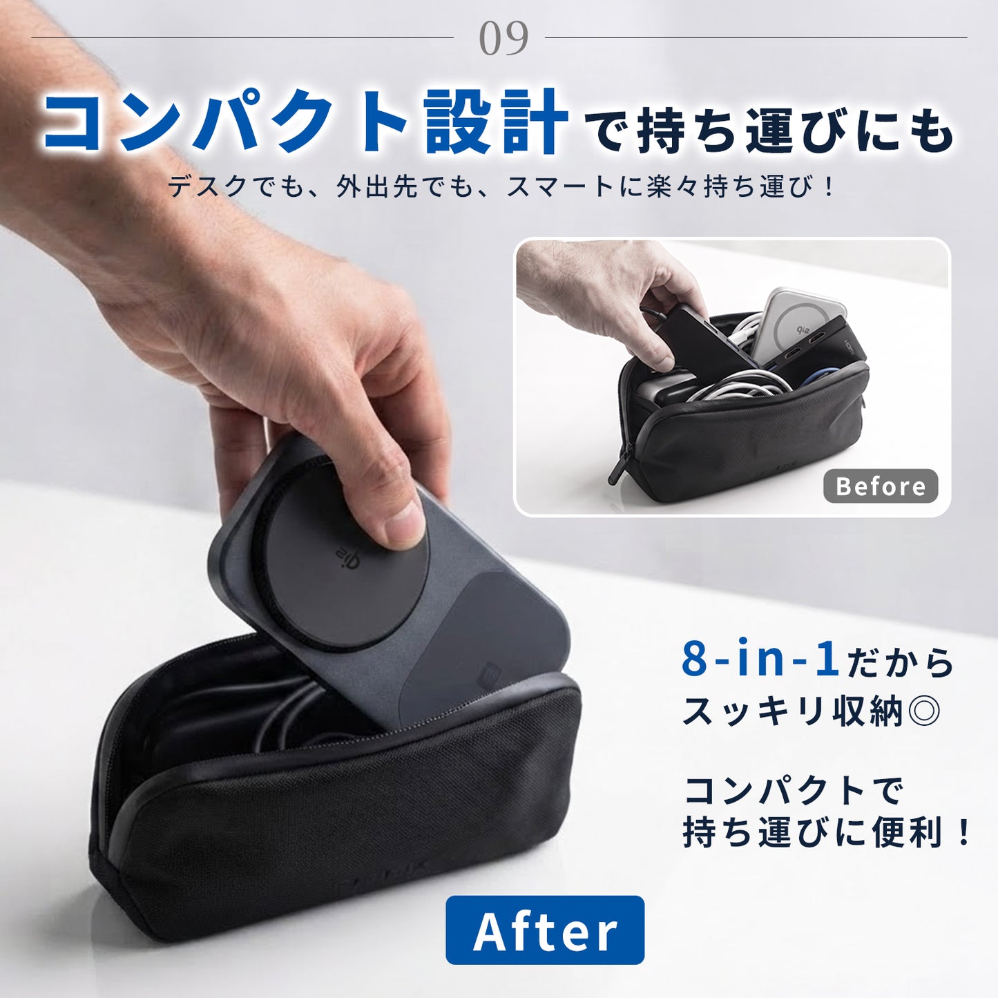 スマート 8-in-1 USBハブ ワイヤレスチャージャー ZZ-PU0901-GRY