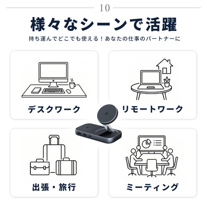 スマート 8-in-1 USBハブ ワイヤレスチャージャー ZZ-PU0901-GRY