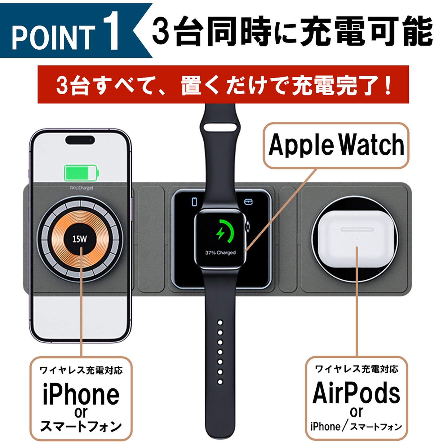 3in1 ワイヤレス充電器 Mag Safe