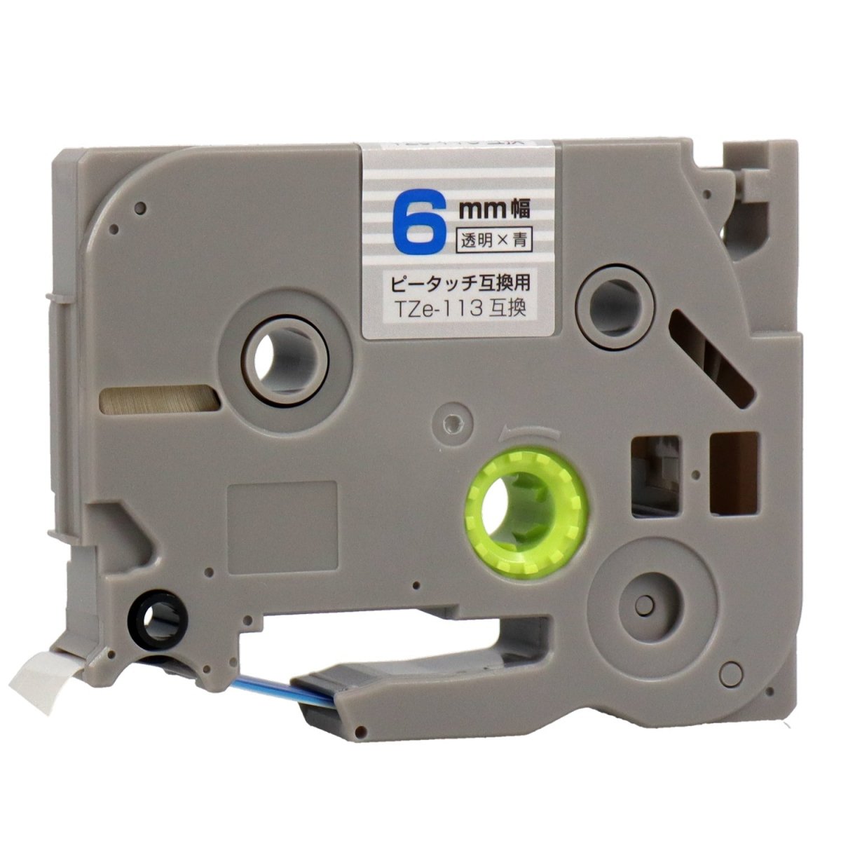 ブラザー ピータッチ用互換テープカートリッジ 透明×青文字 6mm