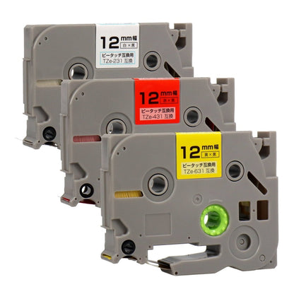 ブラザー用 ピータッチ用互換テープカートリッジ 12mm幅から好きな色を3個選べるセット
