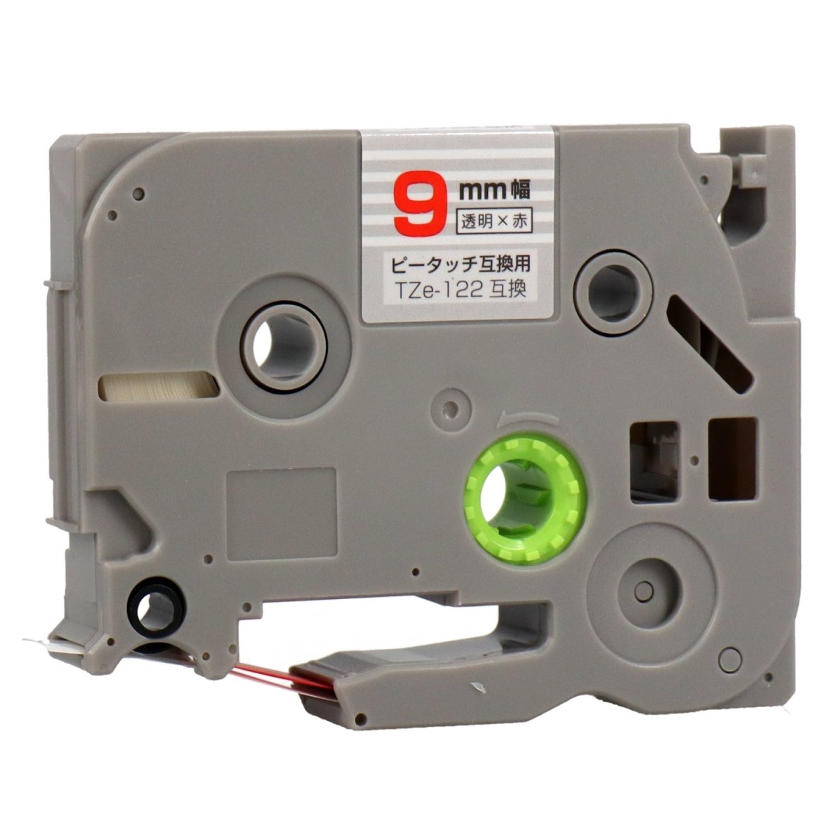 ブラザー ピータッチ用互換テープカートリッジ 透明×赤文字 9mm