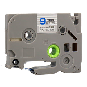 ブラザー用  ピータッチ用互換テープカートリッジ 透明×青文字 9mm