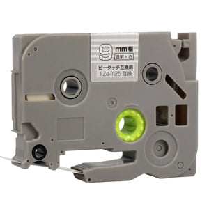 ブラザー用  ピータッチ用互換テープカートリッジ 透明×白文字 9mm