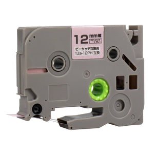 ブラザー用  ピータッチ用互換テープカートリッジ ベビーピンク×グレー文字 12mm
