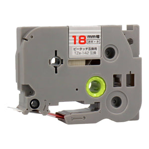 ブラザー用  ピータッチ用互換テープカートリッジ 透明×赤文字 18mm